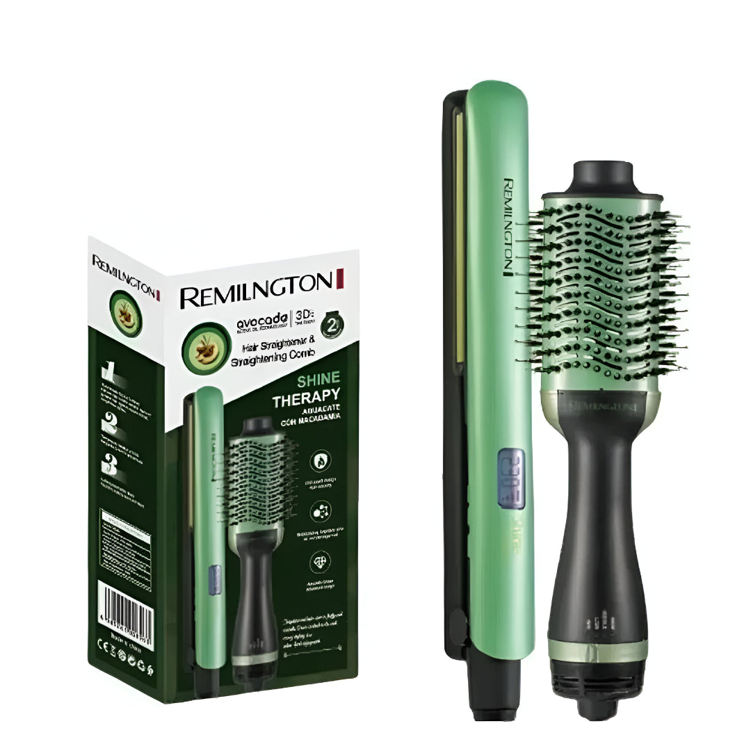 Combo Remington Plancha + Cepillo Secador con Aguacate – Protección y Estilo en Uno