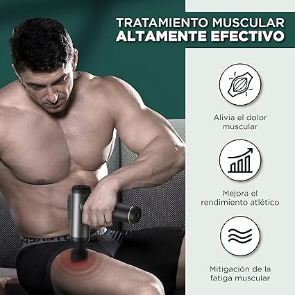 Pistola de Masaje Muscular Portátil – 6 Niveles y 4 Cabezales