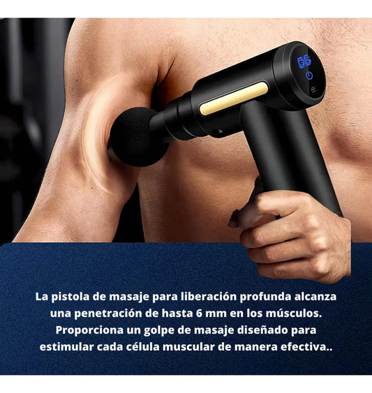 Pistola de Masaje Muscular Portátil – 6 Niveles y 4 Cabezales