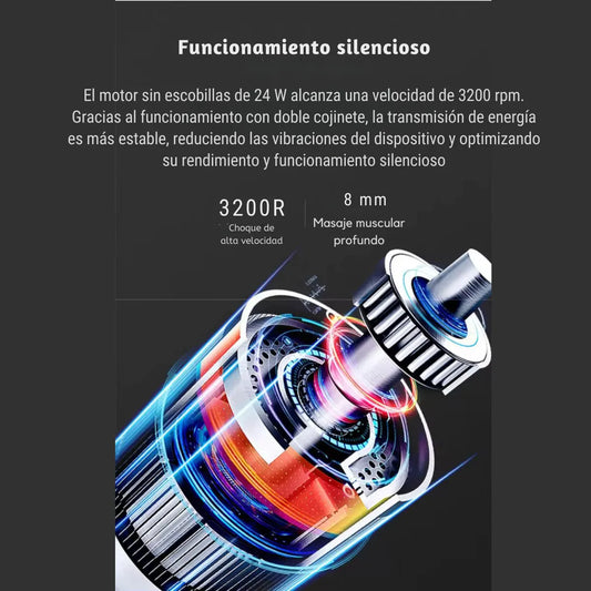 Pistola de Masaje Muscular Portátil – 6 Niveles y 4 Cabezales