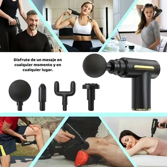 Pistola de Masaje Muscular Portátil – 6 Niveles y 4 Cabezales