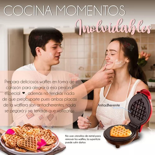 Waflera en Forma de Corazón – Compacta, Rápida y Antiadherente